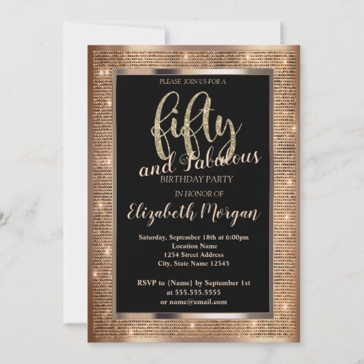 Invitation Cadre Chic Sequins 50e anniversaire (Devant)