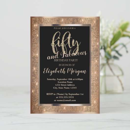 Invitation Cadre Chic Sequins 50e anniversaire (Debout devant)