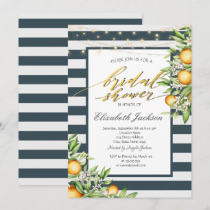 Invitation Cadre Citron Bleu Marine Rayé Baby Shower Mariée