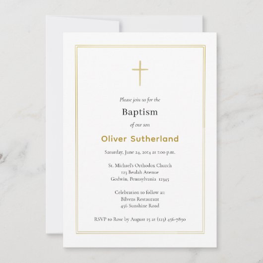 Invitation Cadre classique double or simple Baptême orthodoxe (Devant)