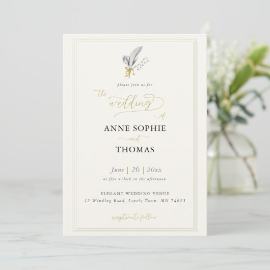 Invitation Cadre classique moderne Ecru Lily of Valley Mariag (Debout devant)