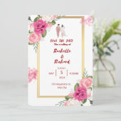 Invitation cadre classique or rose mariage floral (Debout devant)