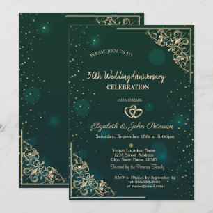 Invitation Cadre coeurs élégants Vert Mariage Anniversaire