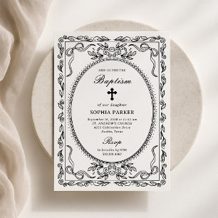 Invitation Cadre Coquette Noir et Blanc Fantaisiste Baptême