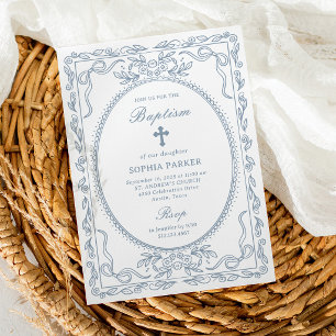 Invitation Cadre Coquette Poussiéreux Bleu Fantaisiste Bapt