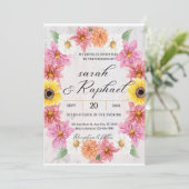 Invitation Cadre Dahlia rose mariage aquarelle (Debout devant)