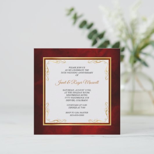 Invitation Cadre d'angle doré pour les 50 ans de mariage (Debout devant)