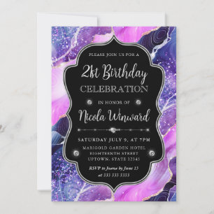 Invitation Cadre d'anniversaire en agate de sirène rose et vi