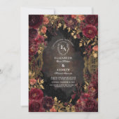 Invitation Cadre d'antiquité doré aux fleurs bordeaux (Devant)