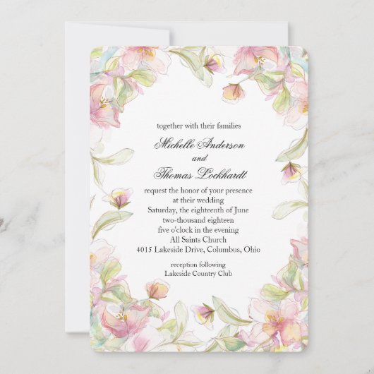 Invitation Cadre d'aquarelle rose (Devant)