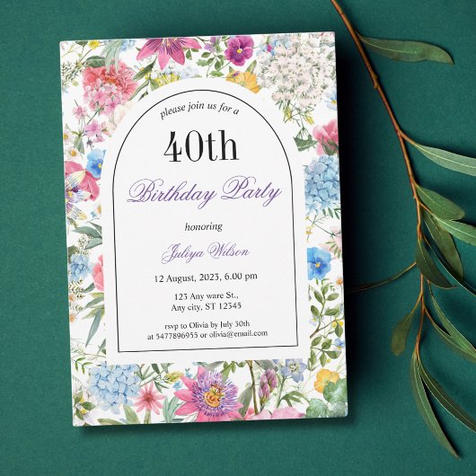 Invitation Cadre d'arc floral 40e anniversaire