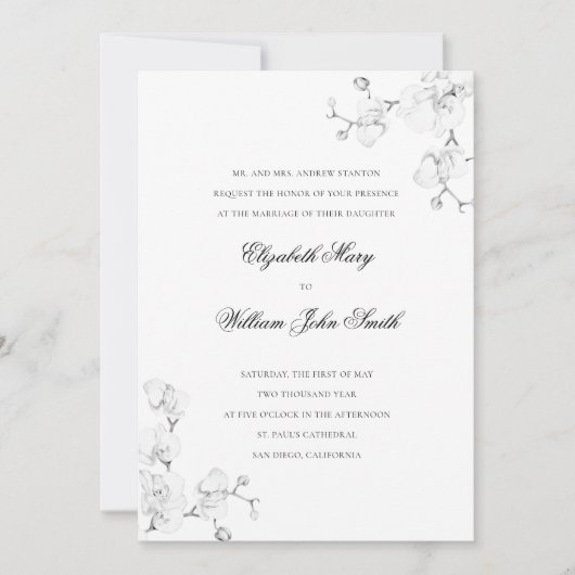 Invitation Cadre d'art fin d'Orchidée Blanche Élégant Mariage (Devant)