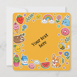 Invitation Cadre d'autocollant Kawaii de nom personnalisé