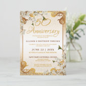Invitation Cadre de 50e anniversaire de mariage floral paille (Debout devant)