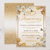 Invitation Cadre de 50e anniversaire de mariage floral paille (Devant / Derrière)