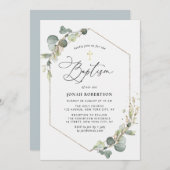 Invitation Cadre de baptême d'eucalyptus à l'écriture élégant (Devant / Derrière)