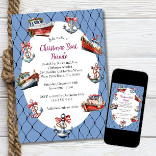 Invitation Cadre de bateaux et d'ancres de Noël bleu moderne