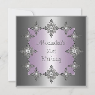 Invitation Cadre de bijou de fête d'anniversaire Gris Pastel