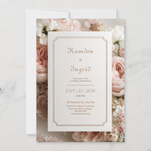 Invitation Cadre de billet élégant rose floral bronze pour ma