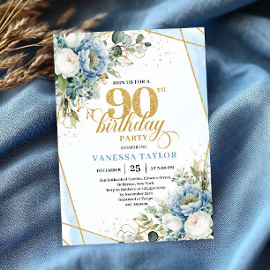 Invitation Cadre de botaniques dorées bleu poussiéreux pour 9