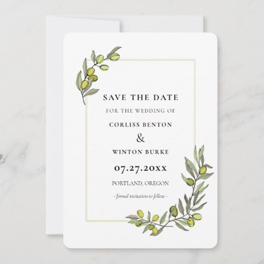 Invitation Cadre de branches d'olivier Enregistrer la date In (Devant)