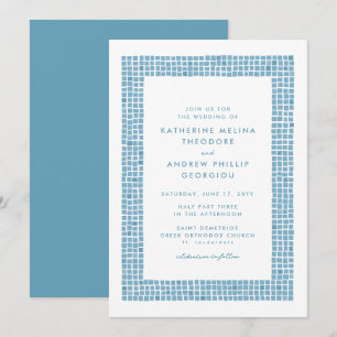 Invitation Cadre de carreaux simple Grec bleu destination mar