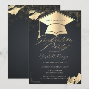 Invitation Cadre de casquette de graduation dorée Confetti Gr