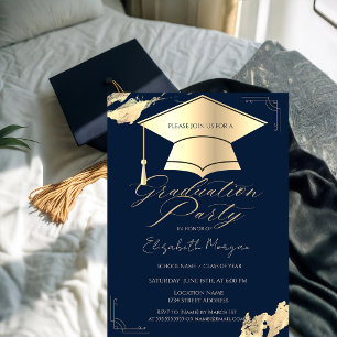 Invitation Cadre de casquette de graduation or brosse dorée b
