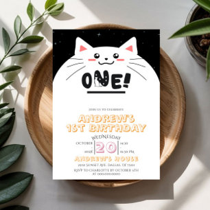 Invitation Cadre de chat mignon étoiles scintillantes 1er ann