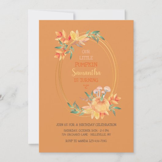 Invitation Cadre de citrouille ovale VOUS CHOISISSEZ LA COULE (Devant)