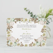 Invitation Cadre de Coeur Vert Rose Mariage (Debout devant)