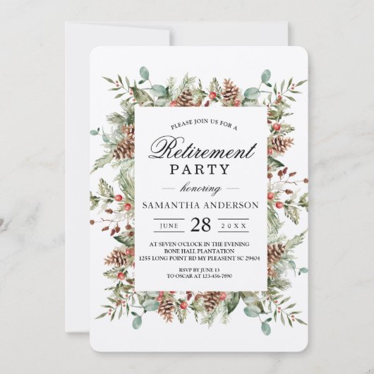 Invitation Cadre de cône de pin Kraft vert d'hiver (Devant)