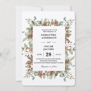 Invitation Cadre de cône de pin vert d'hiver Kraft