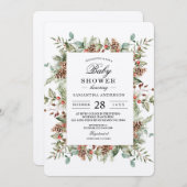 Invitation Cadre de cône de pin vert Kraft (Devant / Derrière)