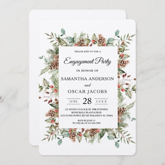 Invitation Cadre de cône de pin vert Kraft (Devant / Derrière)