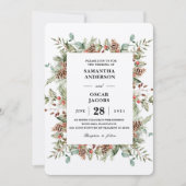 Invitation Cadre de cône de pin vert Kraft (Devant)