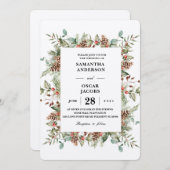 Invitation Cadre de cône de pin vert Kraft (Devant / Derrière)