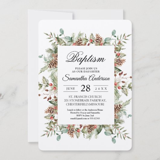 Invitation Cadre de cône de pin vert Kraft (Devant)