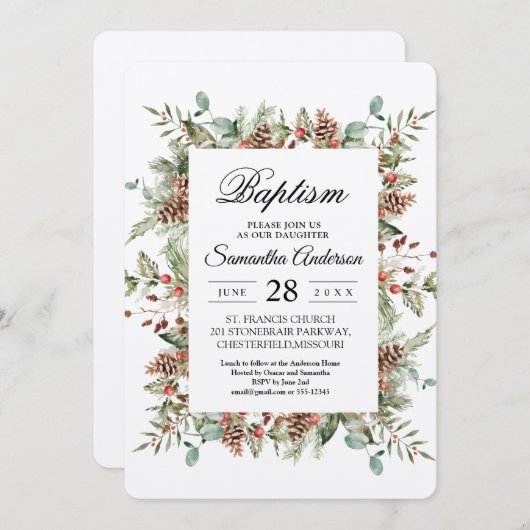 Invitation Cadre de cône de pin vert Kraft (Devant / Derrière)