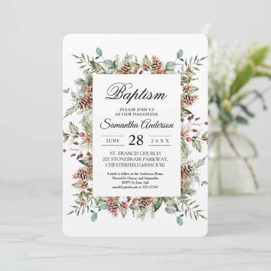 Invitation Cadre de cône de pin vert Kraft (Debout devant)