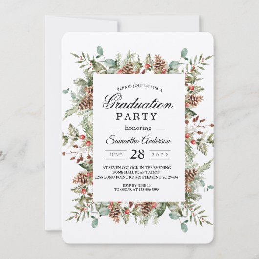 Invitation Cadre de cône de pin vert Kraft (Devant)