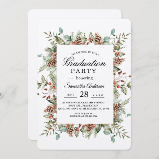 Invitation Cadre de cône de pin vert Kraft (Devant / Derrière)