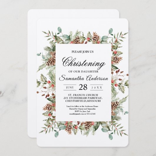 Invitation Cadre de cône de pin vert Kraft (Devant / Derrière)