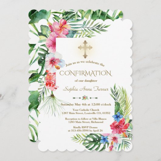 Invitation Cadre de confirmation florale tropicale hawaïenne  (Devant / Derrière)