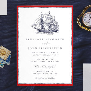 Invitation Cadre de corde rouge de bateau nautique mariage cl