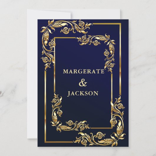 Invitation Cadre de couronne de fleurs dorées design de maria (Devant)