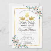 Invitation Cadre de croix dorée Fleurs Première Sainte Commun (Devant)