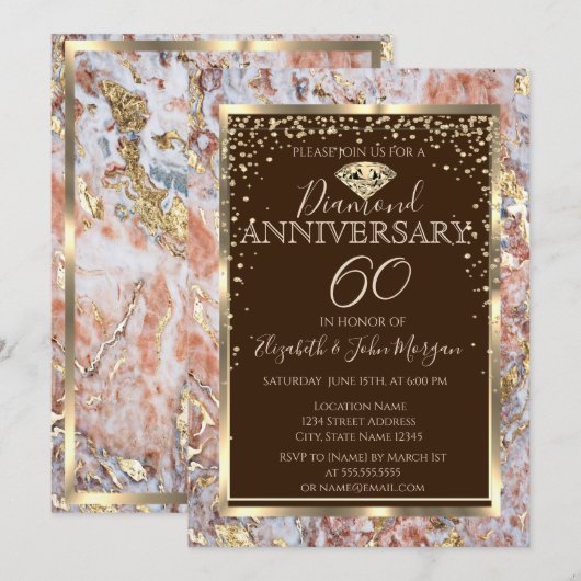 Invitation Cadre de diamant Mariage Anniversaire Paillettes (Devant / Derrière)