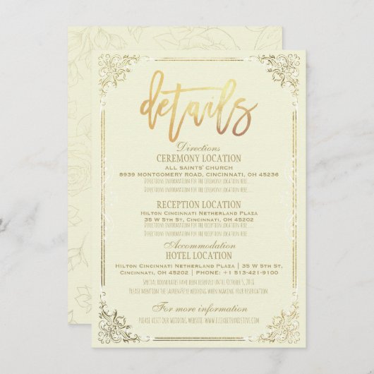 Invitation Cadre de direction de mariage à fleurs or élégant (Devant / Derrière)