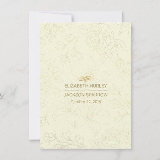 Invitation Cadre de direction de mariage à fleurs or élégant (Dos)